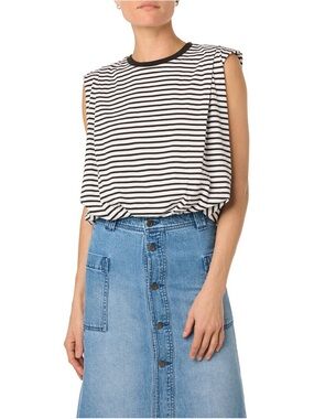 Joe’s Jeans Striped Muscle Tee Padded Shoulder Black White Cotton Top Medium